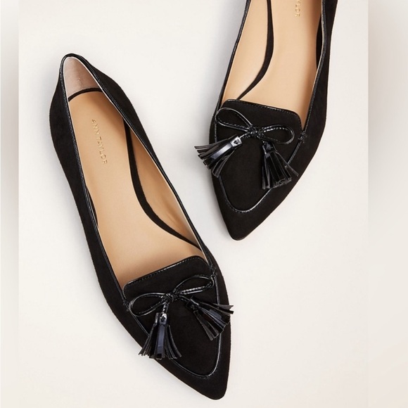 Ann Taylor Shoes - Ann Taylor Women's Tassel Penny Loafer Flat Suede Slip On Black Shoes Size 8.5M